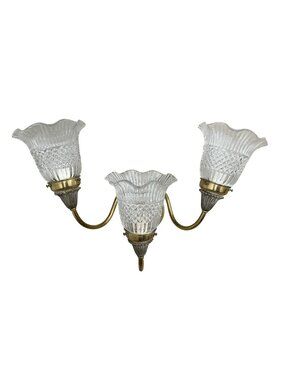 Vintage Neoclassical Style Brass Vanity Bathroom 3 Arm Wired Wall Sconce